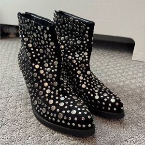 Italian Made Studded Black Suede Ankle Boots